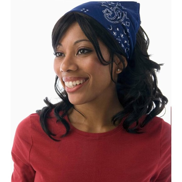 Women's Navy Blue Cotton Bandana Large Cowgirl Handkerchief Headband Scarf - Picture 4 of 7